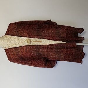 LulaRoe Women's Burnt Orange Floral Print Short Sleeve Sheer Open Front Cardigan